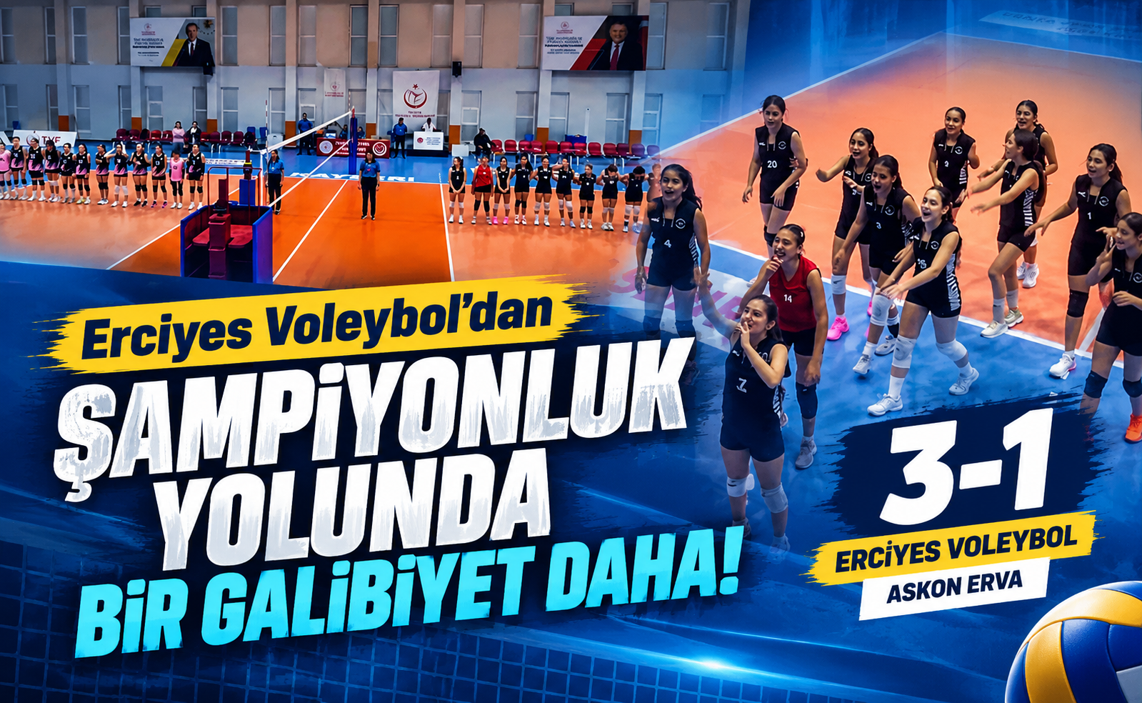 Erciyes Voleybol'dan şampiyonluk yolunda bir galibiyet daha
