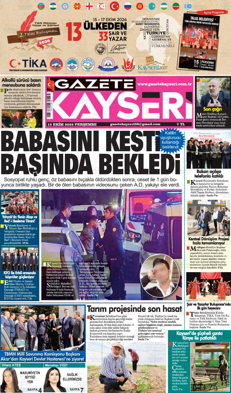 Kayseri Gazeteleri Manşetleri – 15 Ekim 2026