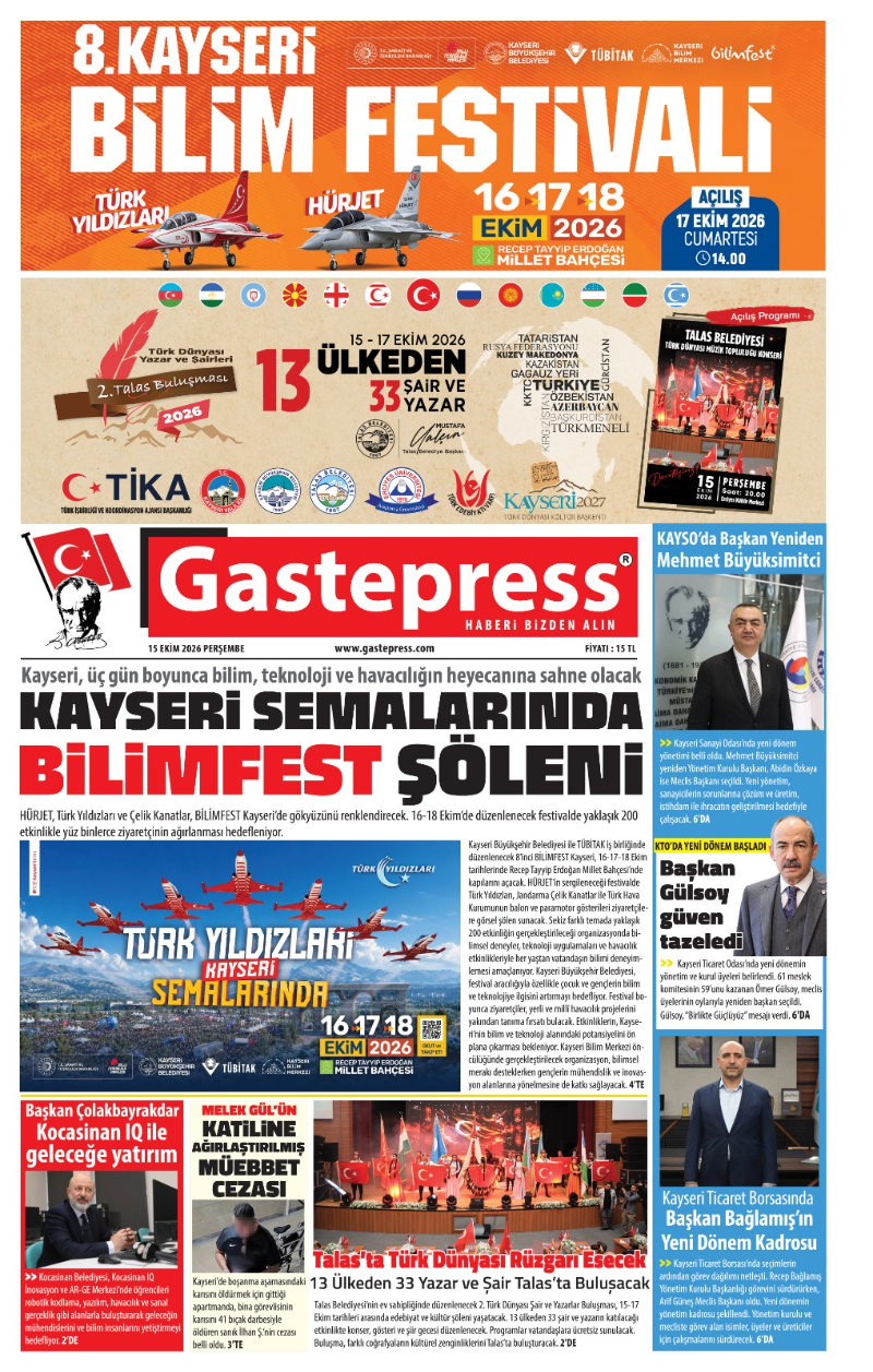 Kayseri Gazeteleri Manşetleri – 15 Ekim 2026