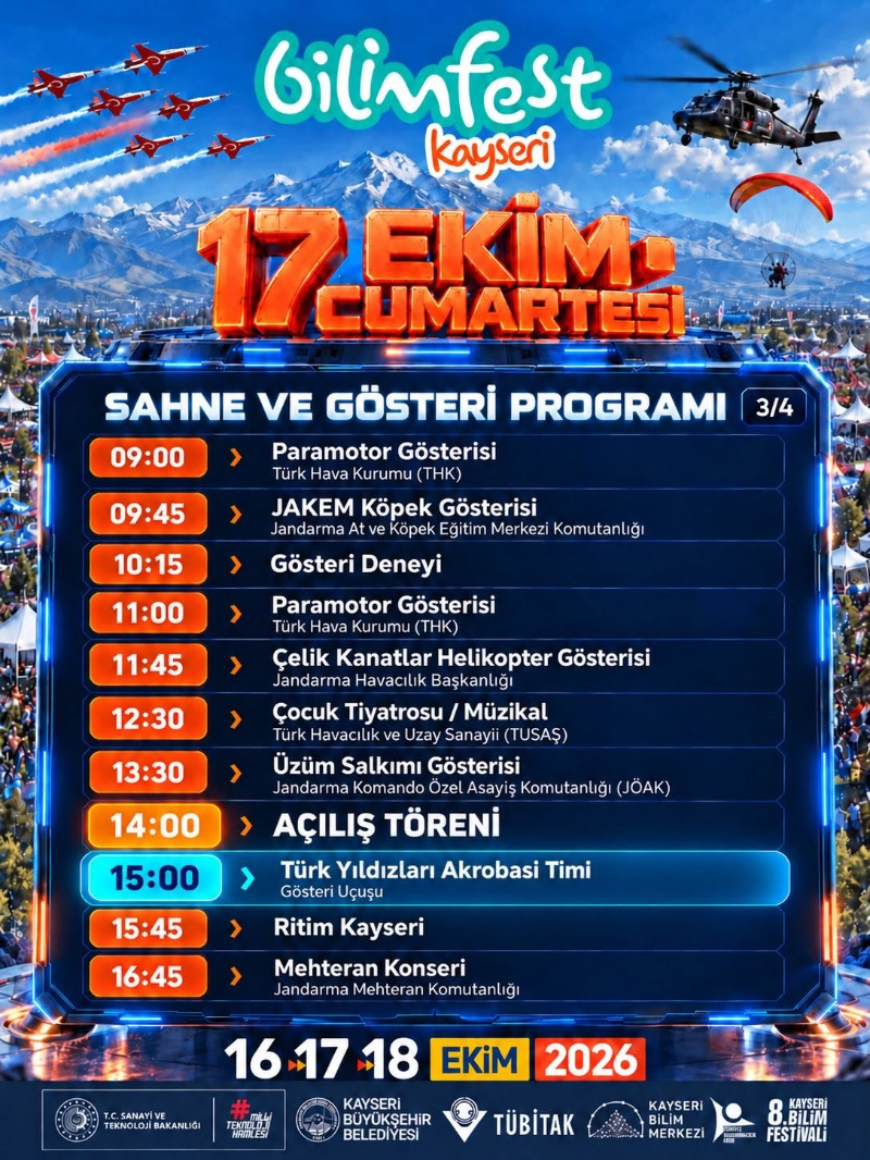 Kayseri’de Bilim ve Teknoloji Şöleni Başlıyor! Türk Yıldızları Gökyüzünü Renklendirecek