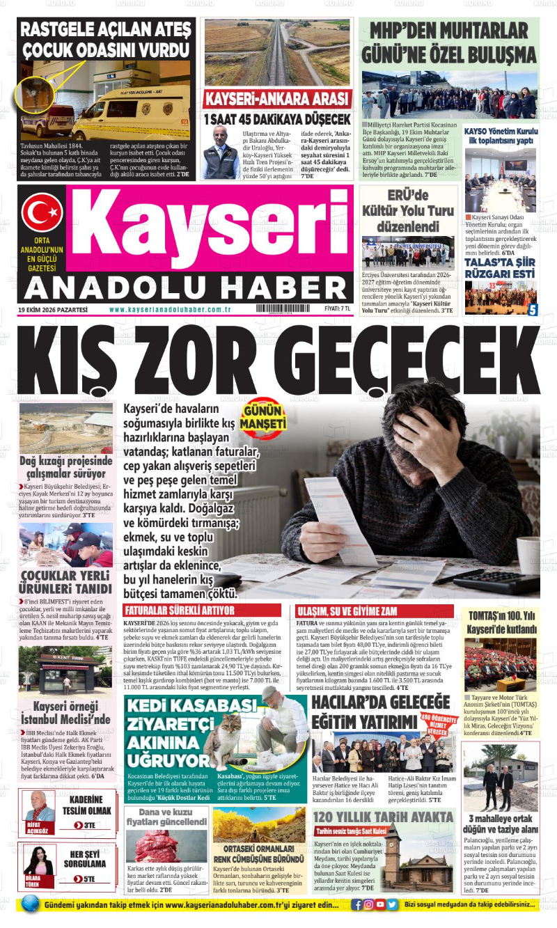 Kayseri Yerel Basınında 19 Ekim Manşetleri: Kış Zor Geçecek, Hızlı Tren ve Siyaset Gündemde