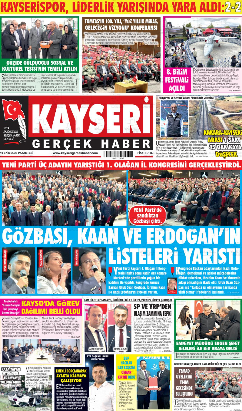 Kayseri Yerel Basınında 19 Ekim Manşetleri: Kış Zor Geçecek, Hızlı Tren ve Siyaset Gündemde