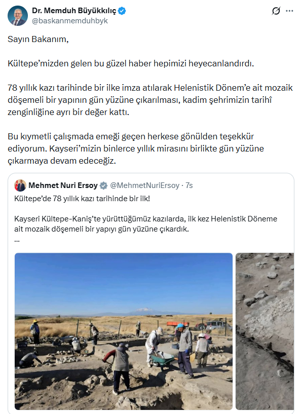 Başkan Memduh Büyükkılıç’tan Kültepe’deki Tarihi Keşfe İlk Yorum