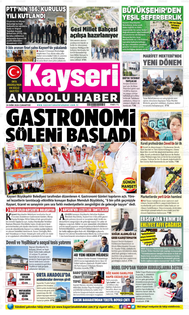 Kayseri yerel basınında bugün: Gastronomi şöleni ve ehliyet affı manşetlerde